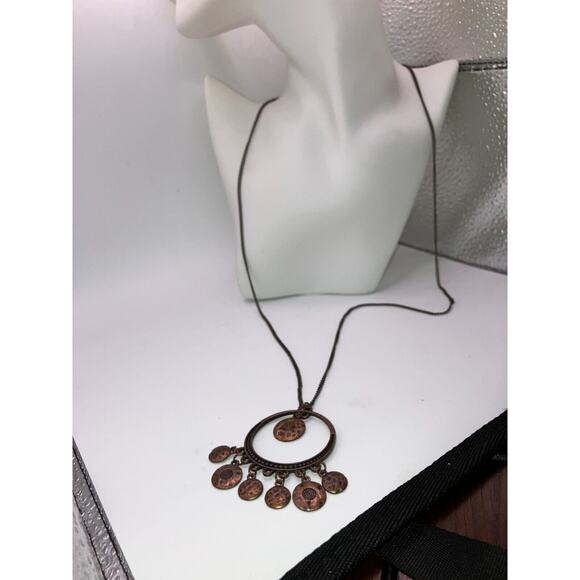 Bronze Boho Hammered Dangle Circle Round Long 34.75 Chain Necklace! - Picture 5 of 9
